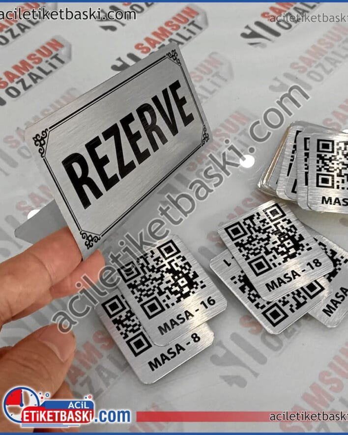 Rezerve metal plaka, masa üzeri rezerve, alüminyum paslanmaz, gümüş ürün, masa rezerve için kullanılan, şık gösterişli, metal ürün, paslanmaz alüminyum, Masa üzeri, Rezerve Metal plaka baskısı, ebat ve adede göre fiyat değişiklik gösterir