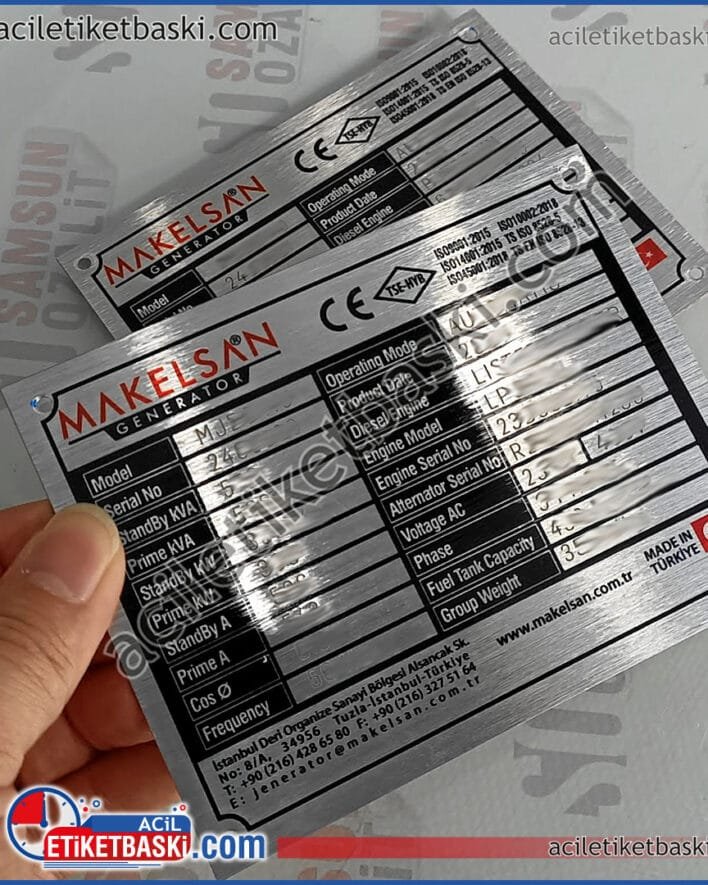 Makelsan generator, makelsan jenaratör etiket örneği, makine etiketi üretimi, kaliteli metal etiket üretimi, tasarım desteği, aslına uygun, CE belge etiket, metal görünümlü paslanmaz alüminyum, renkli baskı yapılabilir, yazılar lazer ile kazıma yapılmıştır, ürün ebat ve adede göre fiyat alabilirsiniz, elimizde tasarım varsa grafik ücreti alınmayacaktır, Metal etiket, folyo etiket, makine etiket baskı merkezi, etiket baskı merkezi Makelsan generator, makelsan generator label sample, machine label production, quality metal label production, design support, original, CE certificate label, stainless aluminum with metal look, color printing can be done, the texts are engraved with laser, you can get the price according to the product size and quantity, If we have the design, no graphic fee will be charged, Metal label, foil label, machine label printing center, label printing center