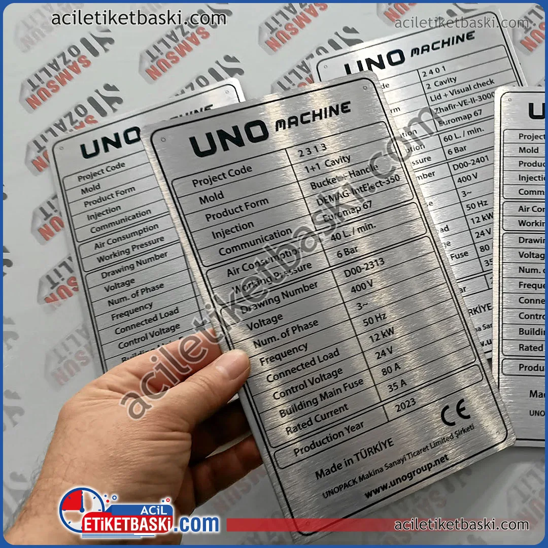 metal makine etiket baskısı, acil üretim, ebat ve adede göre fiyat bilgisi alınız, kaliteli metal etiket baskıları, makine kimlik bilgi etiketi, paslanmaz alüminyum ürün, tasarımları müşteri göndermiştir, ürünler aynı gün basılıp gönderilmiştir, kaliteli metal etiket, makine tanıtım etiketi, makine teknik bilgi üretim etiket baskısı, yurt dışı gönderim yapılır, hızlı üretim sağlanır metal machine label printing, urgent production, get price information according to size and quantity, quality metal label printing, machine identification information label, stainless aluminum product, designs sent by customer, products printed and sent on the same day, quality metal label, machine introduction label, machine technical information production label printing, overseas shipping, fast production