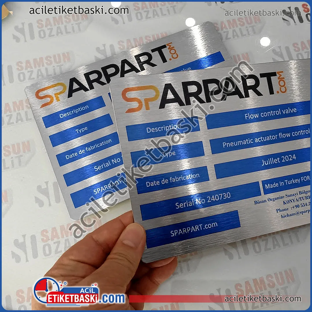 Sparpart metal etiket, makine etiketi baskısı, parça etiket baskısı, parça ürün üretim etiketi, metal makine tanıtım etiketi baskısı, konya için yapılan metal etiket baskısı, gümüş renk, metal etiket baskı örneği, arkası bantlı, iç mekan kullanıma uygun, kaliteli baskı, kaliteli ürün, adet sınırı yok, ebat ve adede göre fiyat alınız, yurt dışı gönderim yapılır Sparpart metal label, machine label printing, part label printing, part product production label, metal machine introduction label printing, metal label printing made for Konya, silver color, metal label printing sample, back tape, suitable for indoor use, quality printing, quality product, no quantity limit, get price according to size and quantity, shipping abroad