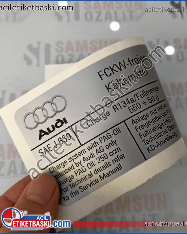 FCKW freies Kaltemittel, etiket audi charge system Pag-Oil etiket baskısı, folyo etiket, gümüş renk etiket baskısı, dış mekan dayanıklı araç içi ve araç dışı etiket, acil etiket baskı merkezi, ebat ve adede göre fiyat alınız, yurt dışı gönderim yapılır, tasarım desteği verilir, suya dayanıklı etiket, ısıya dayanıklı etiket baskısı, güneşe ve darbelere dayanıklı etiket imalatı FCKW freies Kaltemittel, label audi charge system Pag-Oil label printing, foil label, silver color label printing, outdoor durable vehicle interior and exterior label, urgent label printing center, get a price according to size and quantity, shipping abroad, design support is provided, water-resistant label, heat-resistant label printing, sun and impact resistant label manufacturing