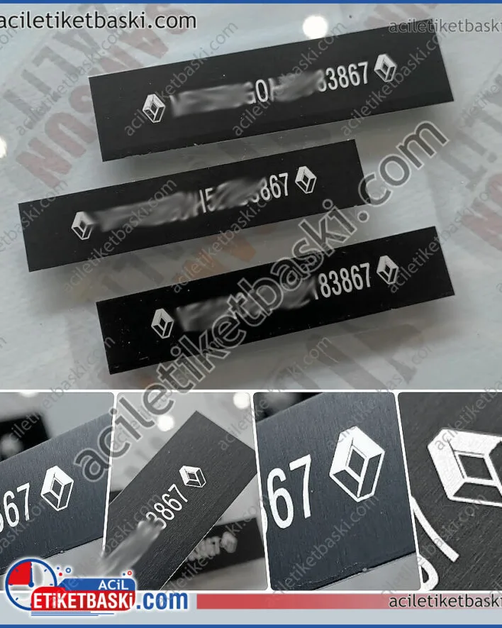 renault cam altı için metal etiket baskısı, cam değişiminde etiket baskısı, araç cam etiket baskısı, araç motor numarası, ön cam köşesinde bulunan, seri numara etiket baskısı, cam değişiminde, kaza da kaybolan şasi numaralarının aslıma uygun basılması, dış mekan dayanıklı, metal paslanmaz alüminyum etiket baskısı