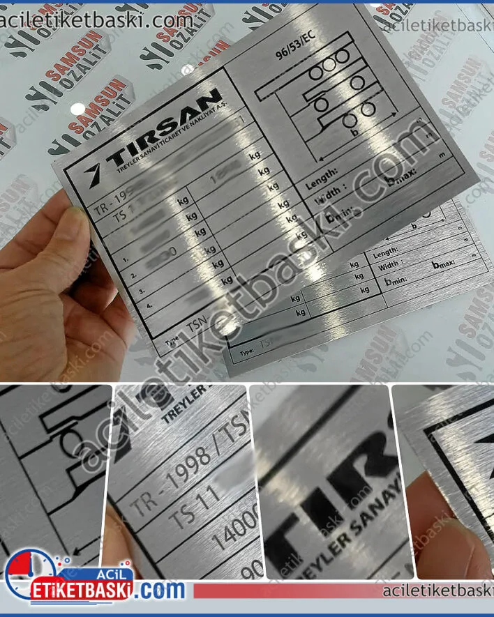 tırsan, metal etiket, tır treyler, tır dorse etiketi, silinen, okunmayan, metal etiket baskıları, acil üretim, aynı gün gönderim, aslına uygun, tırsan metal etiket, paslanmaz ürün, lazer ile kazıma baskılı, acil etiket baskı merkezi