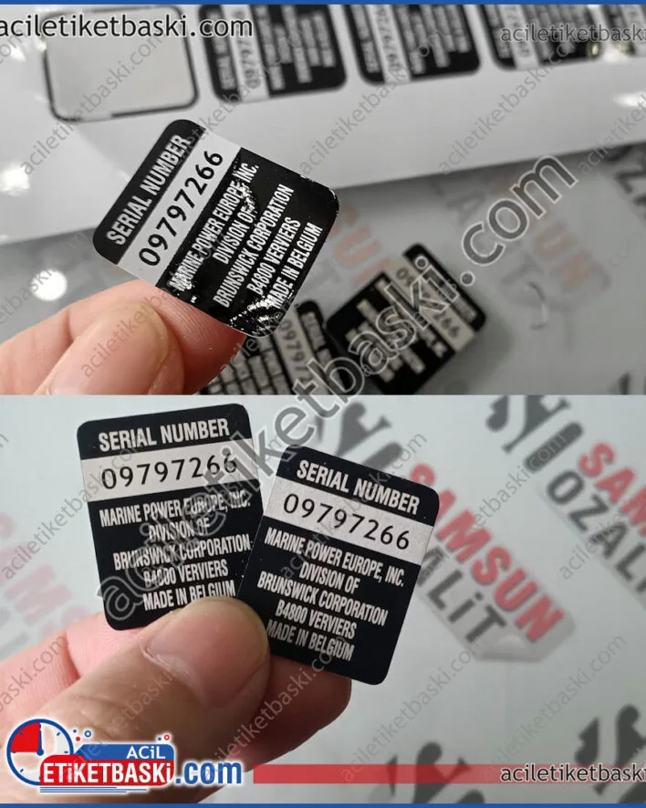 Brunswick marine motor etiketi – deniz suyuna dayanıklı, metal veya etiket baskılı, kaliteli üretim! Serial number dahil özel tasarım desteği ve aynı gün gönderim avantajıyla hemen sipariş verin!