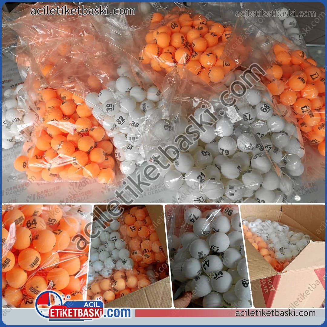 Çekiliş topu, kura topu, numara baskılı top, barkod baskılı top, çıkmaz, silinmez baskı, dönen mekanizmada kullanılabilir Numara veya barkod baskılı kura toplarımız, silinmez baskısı ve dönen mekanizmalara uyumlu yapısıyla çekilişlerinizde güvenilir sonuçlar sunar, istenilen adette üretilir, sadece beyaz ve turuncu renk vardır, 1 yüzey baskı, 2 yüzey baskı, 6 yüzey baskıya kadar çalışabiliriz, acil üretim çekiliş topu imalat, aynı gün gönderim