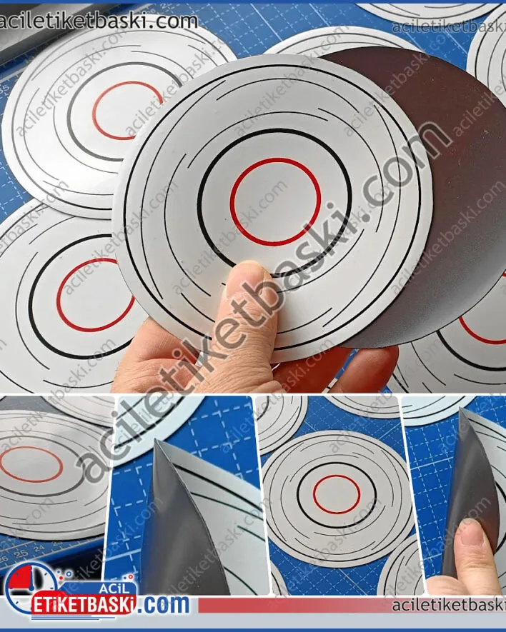 Magnet, yuvarlak maknatıs, metal yüzeyler için, yapılmış yuvarlak kesilmiş, mıknatıs etiket, 13cm çapında ürün, dış mekan dayanıklı, 1mm kalınlık, 0,8mm kalınlık, kuvvetli yapışma, hareket halinde düşme yapmaz, iç ve dış mekan kullanılabilir, mıknatıs etiket, magnet etiket baskısı, acil etiket baskı merkezi