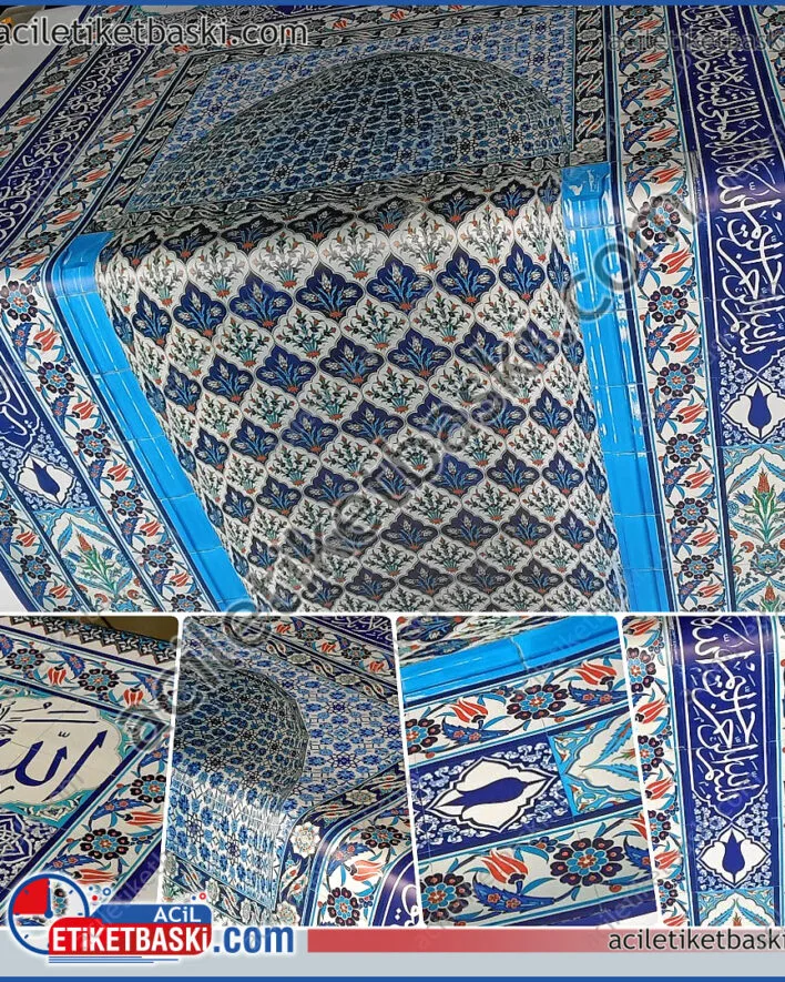 Avrupa malzemesi ile üretilen, 3D görünümdeki gerçek çini gibi mihrap baskıları, düz duvarlar için özel tasarımlar ve istenilen ebatlarda, aynı gün gönderim garantisiyle sizlere sunuluyor. Mihrap baskısı, avrupa malzeme, 3D görünüm, gerçek çini gibi, düz duvar için, mihrap baskı, aynı gün gönderim, istenilen ebat tasarım