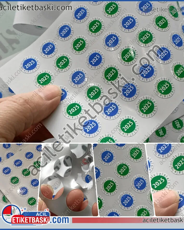 15mm çapında, son kullanma tarihi belirten, yuvarlak etiket, istenilen renk ve ebat yapılır, dış mekan dayanıklı, güçlü yapışkanlı ürün, kaliteli etiket baskı merkezi