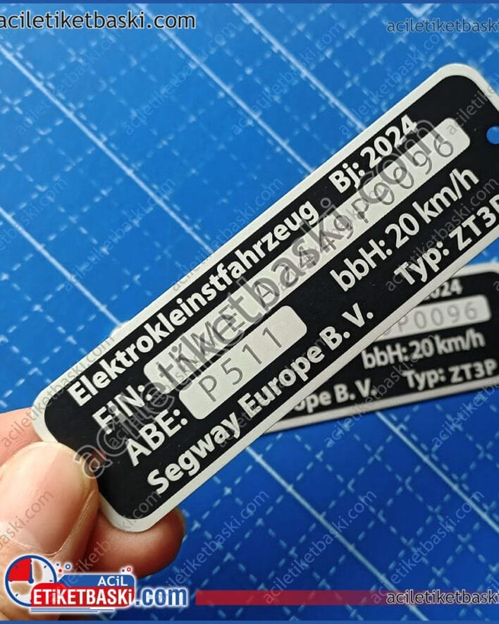 elektrokleinstfahrzeug, segway etal etiket, alüminyum plaka, aslına uygun, üretim, baskı, imalat, tasarım desteği, kaybolan, silinen, okunmayan motor etiketi
