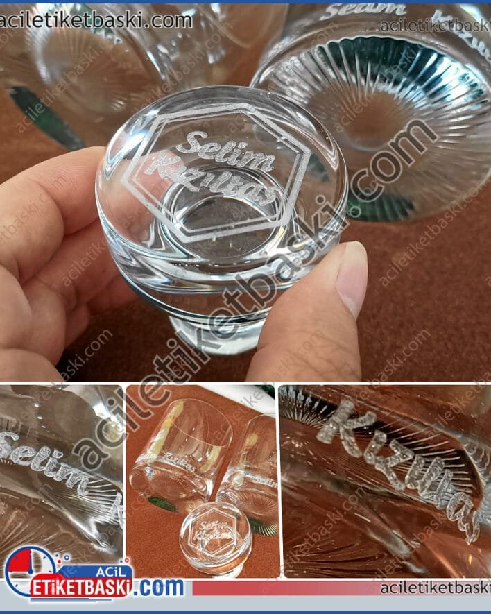 Cam kazıma, cama lazer ile yazı yazma, Karbon lazer, cam baskısı, cam baskı merkezi, lazer ile kalıcı baskı, çıkmaz silinmez, yıkanabilir, ürünü müşteri getirir