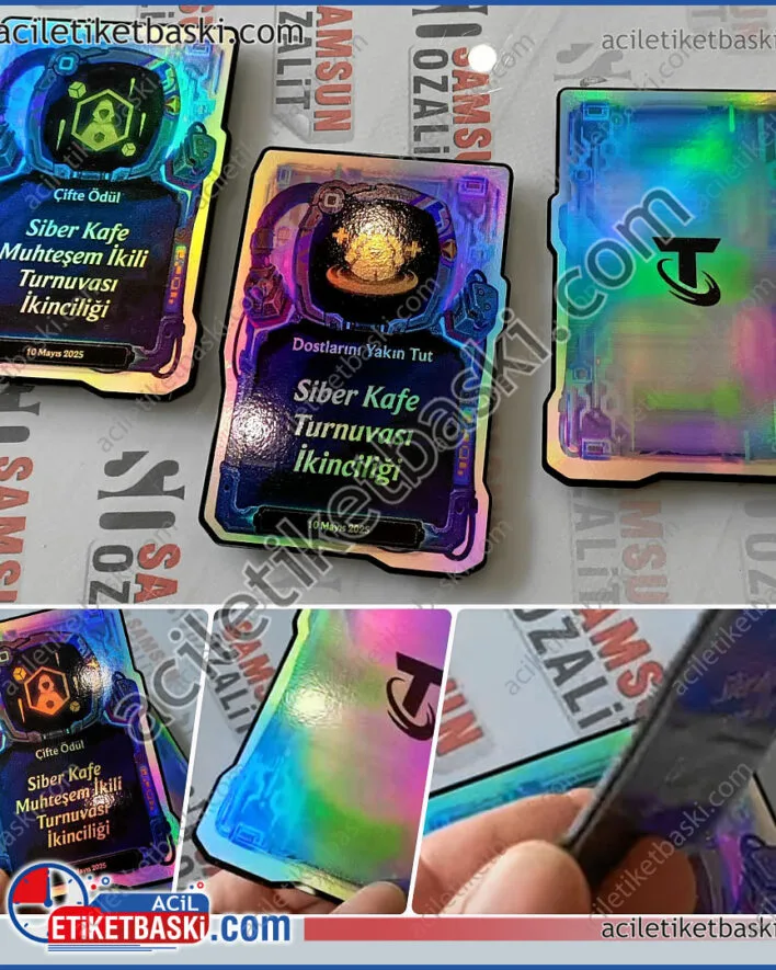 Hologram baskı, oyon kartı, e-spor oyuncusu için, birincilik, ödül kartı, metal, 2mm kalın, 2 yüzey baskılı, hologram, ödül kartı baskısı, özel kesim ve tasarım