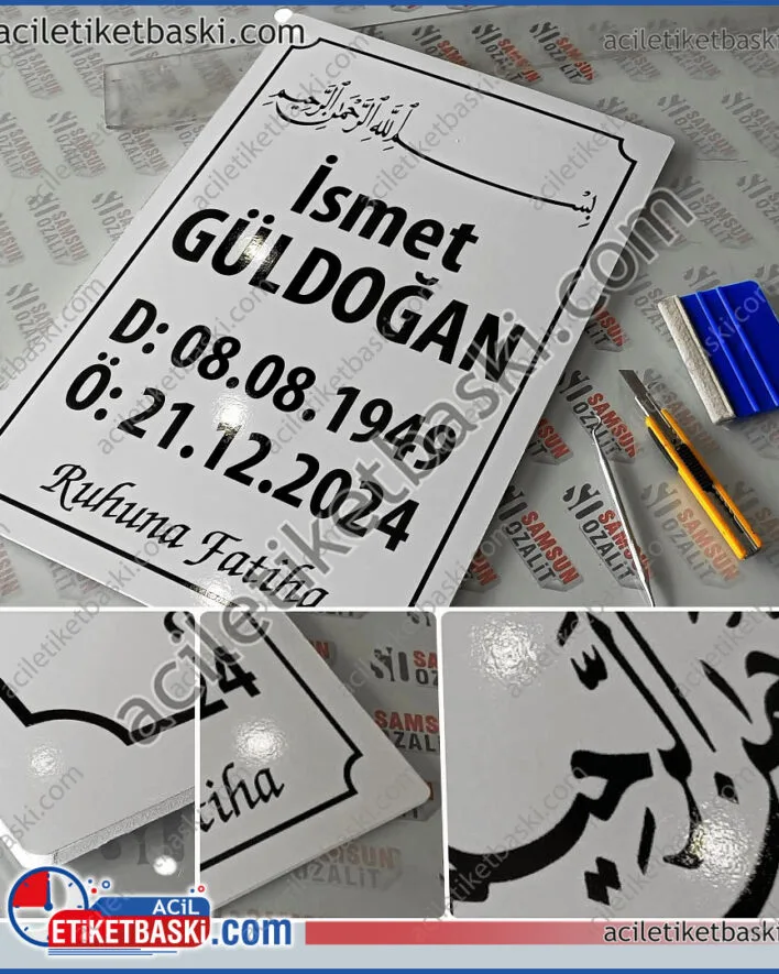 Plastik mezar taşı, acil üretim, aynı gün gönderim, dış mekan dayanıklı, mezar taşı tabelası, 35x50cm ebadında 5mm plastik ürün, geçici mezar taşı imalat