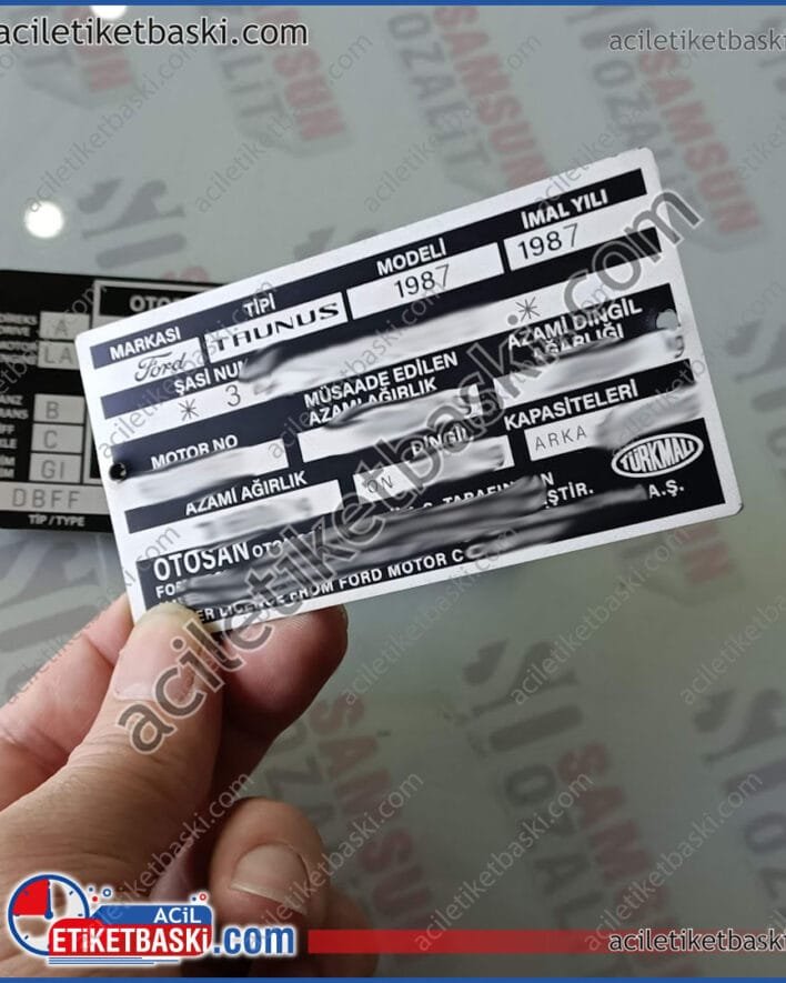 Ford Taunus araç motor etiketi, aslına uygun, okunmayan, denetimden geçmeyen, motor etiketi, üretim, imalat, paslanmaz alüminyum, aynı gün gönderim, tasarım desteği