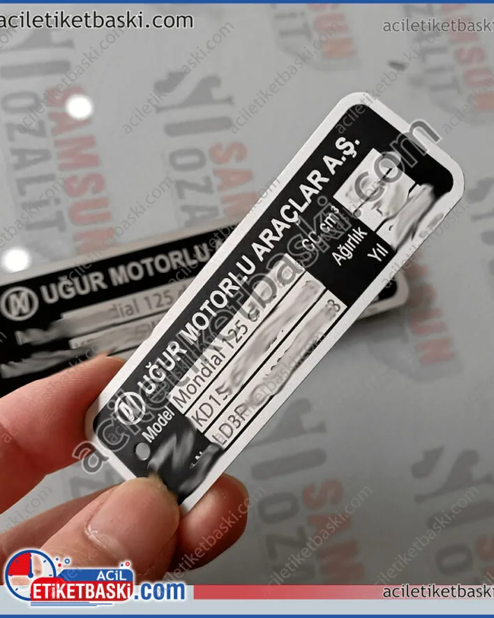 Uğur Motorlu araç şasi numarası, mondial, motosiklet, motor numarası baskısı, hzılı üretim, tasarım desteği, orijinal ürün kalitesinde, dayanıklı alüminyum lazer, kalıcı baskı