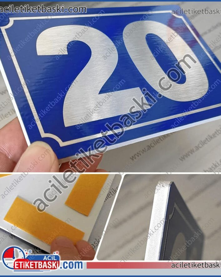 bina kapısı numarası, bina dış belediye numarası, 5mm plastik, arkası bantlı, mavi yada kırmızı yapabiliriz, üzeri metal, dış mekan dayanıklı, kabartmalı değildir