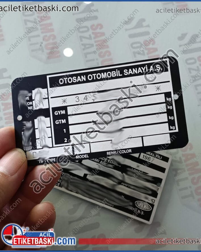 otosan otomobil sanayi, motor etiketi, ford taunus modelinde ikinci etiket olarak kullanılır, aslına uyfun tasarlanır, aynı gün gönderilir, okunmayan etiket yerine, tasarım desteği, paslanmaz alüminyum
