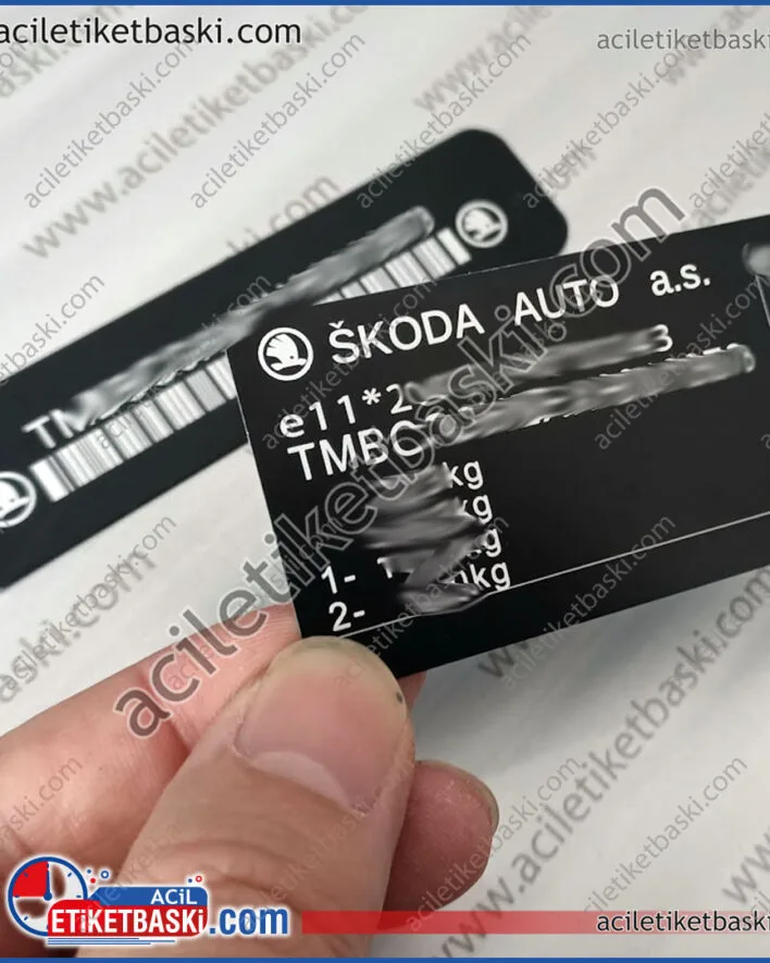 skoda araç etiketi, motor bilgi etiketi, alüminyum paslanmaz, lazer ile silinmez, kalıcı baskılı, metal motor etiket üretimi, aslına uygun, orijinal ebat üretim