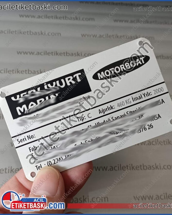 yerliyurt marin motorboat, tekne motor etiketi, yerliyurt marka motor için seri numarası, şasi numarası, balıkçı teknesi, motor etiketi baskısı, silinen okunmayan etiketlerin üretimi