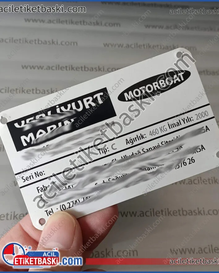 yerliyurt marin motorboat, tekne motor etiketi, yerliyurt marka motor için seri numarası, şasi numarası, balıkçı teknesi, motor etiketi baskısı, silinen okunmayan etiketlerin üretimi