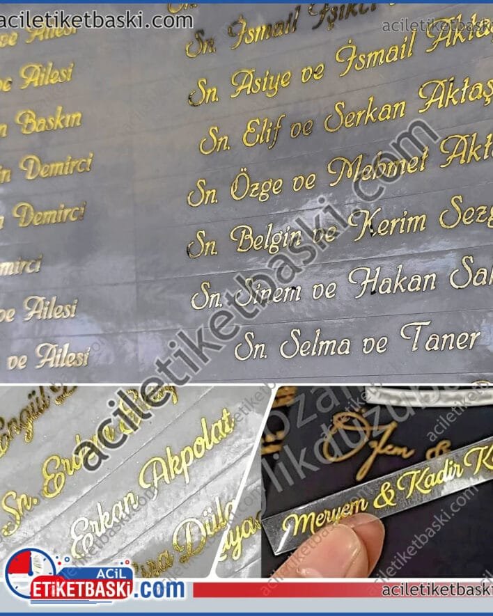 davetiye zarf etiketi, konuk listesi, davetli listesi, acil etiket baskı merkezi, altın varak yaldız, hattat yazısı şeklinde, davetiye konuk listesi isim baskısı
