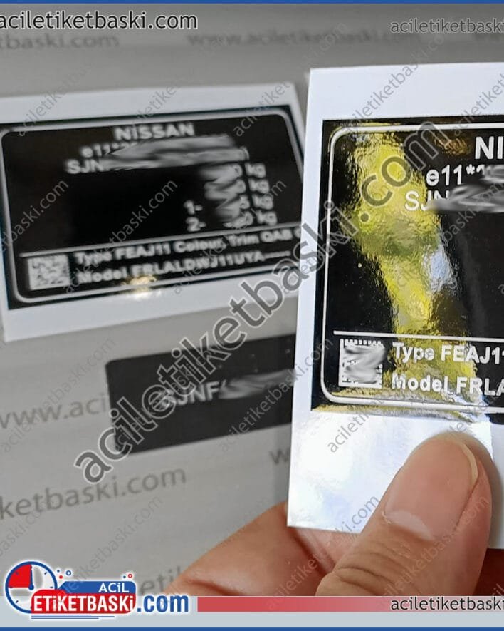 nissan araç için, kapı direk etiketi, qr kodlu etiket, cam için motor etiketi, folyo uygulamalarda, araç yeniden boyamalarda, etiketler sökülemediğinden, yeni etiketler aslına uygun üretilip uygulanır, tasarım desteği verilir