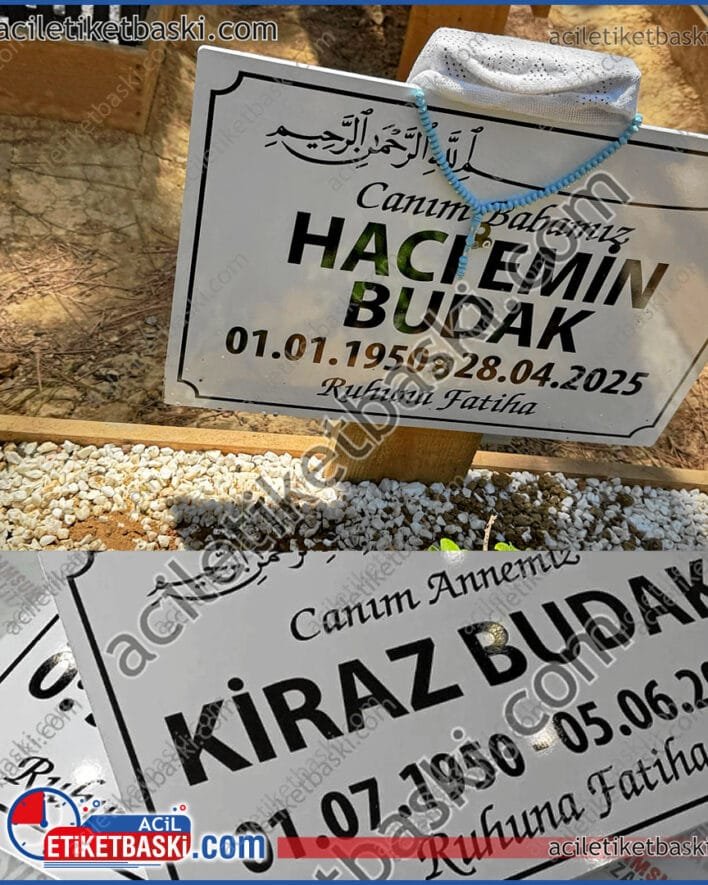 plastik mezar taşı, 5mm dış mekan dayanıklı tabela, aynı gün hazırlanıp gönderilir, mezar başındaki ahşap üzerine vidalanabilir, mezar taşı baskısı, acil baskı merkezi