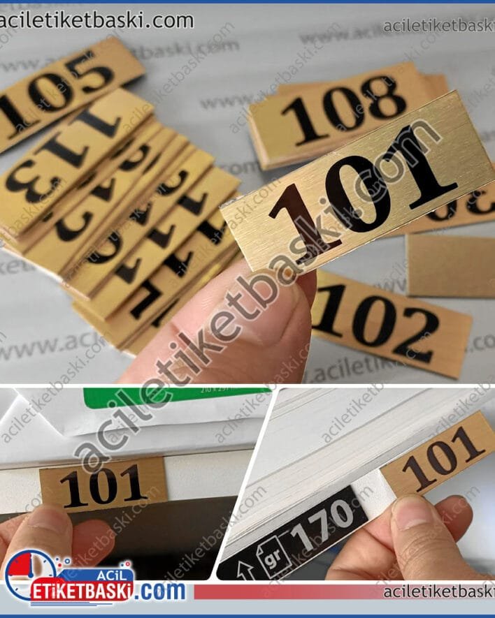raf etiketi, 2cm sunta raf araları için, metal numaralandırma plakaları, altın ve gümüş renk yapılabilir, ebat ve adede göre fiyat alabilirisiniz, arkası bantlı, tasarım desteği, aynı gün kargo