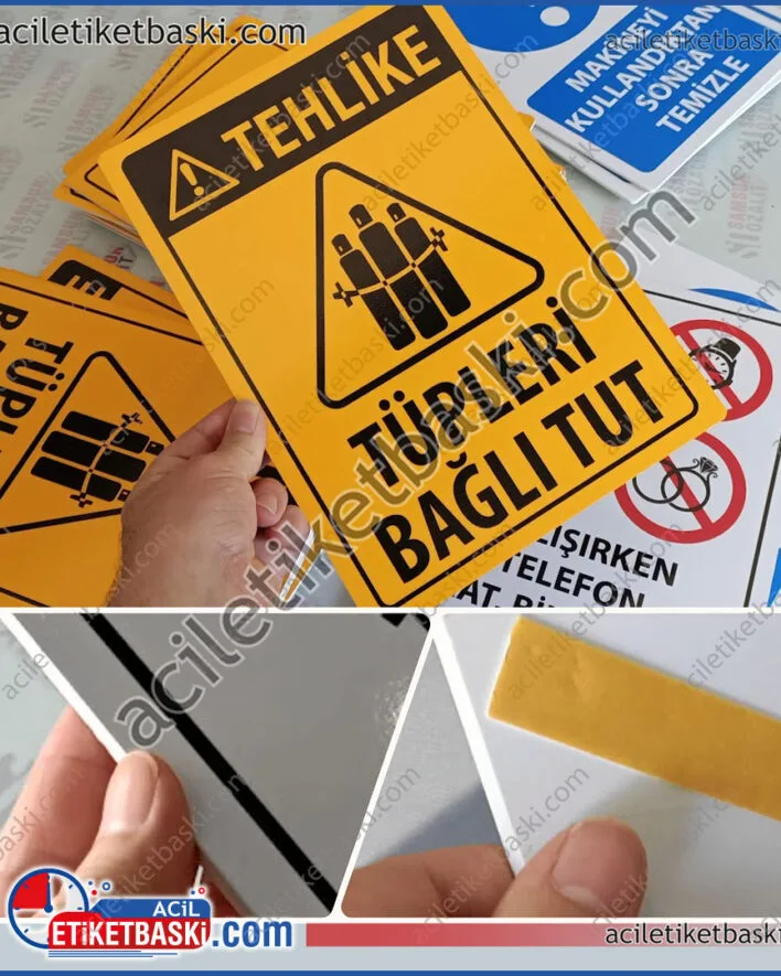 uyarı levhası üretimi, aynı gün gönderim, tasarım desteği, istenirse elden alınabilir, 3mm plastik dekota, uyarı levhası, fabrika, üretimhane, mutfak, acil uyarı levhası imalat üretim
