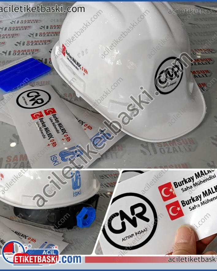 Baskılı Baret, 1 adet dahi yapılır, çevirme ayarlı, CE belgeli, yerli üretim, üzerine dış mekan dayanıklı baskı, logo, isim, kan grubu, acil üretim aynı gün gönderim, baret üretim, baret imalat, baret baskı merkezi