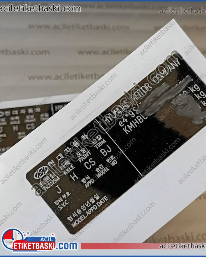 Hyundai Motor, araç direk etiketi, motor şasi etiketi, hyundai getz, araç bilgi etiketi, tasarım desteği, aynı gün gönderim, dış mekan dayanıklı, acil etiket, baskı merkezi