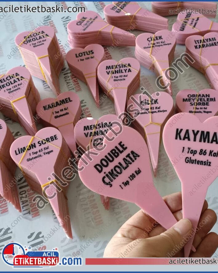 dondurma tabelası, dondurma çubuğu, dondurma tezgah isimliği, dondurma isim baskılı tabela, ebat, adet, şekil değişir, yazılar çıkmaz, yıkanabilir