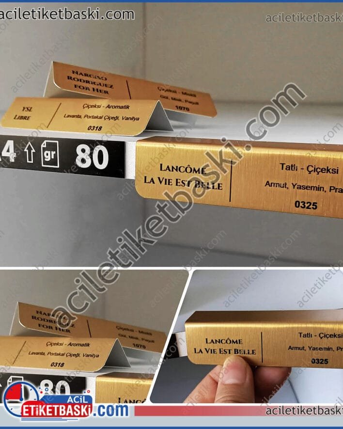 raf için etiket, metal, L büküm, sarkan etiket, değişken bilgi yazımı, istenilen ebat üretim, marka logo, açıklama, ürün açıklama yazıları, ürün içeriği yazıları, kategori etiketi, üretim, imalat, gönderim