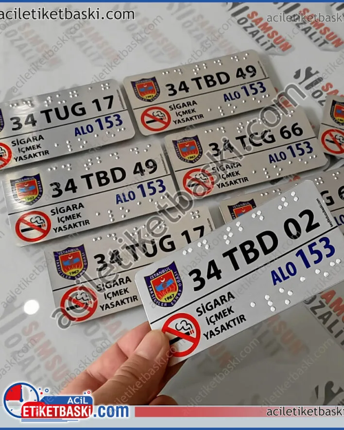 taksi için, görme engelli, braille alfabesi, baskılı ticari taksi plaka, alo 153, ibb standardında, yönetmeliğe uygun, trafik cezası olan, tabela, aynı gün kargo yapılır, birim fiyat, 1