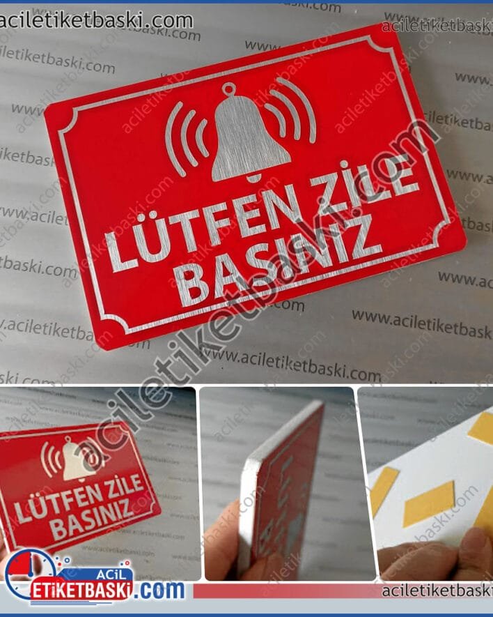zile bas tabelası, dış kapı için, dayanıklı, 5mm plastik üzeri paslanmaz alüminyum, lütfen zile basınız, tabela, dış mekan dayanıklı, istenilen renk üretilir, 10x15cm