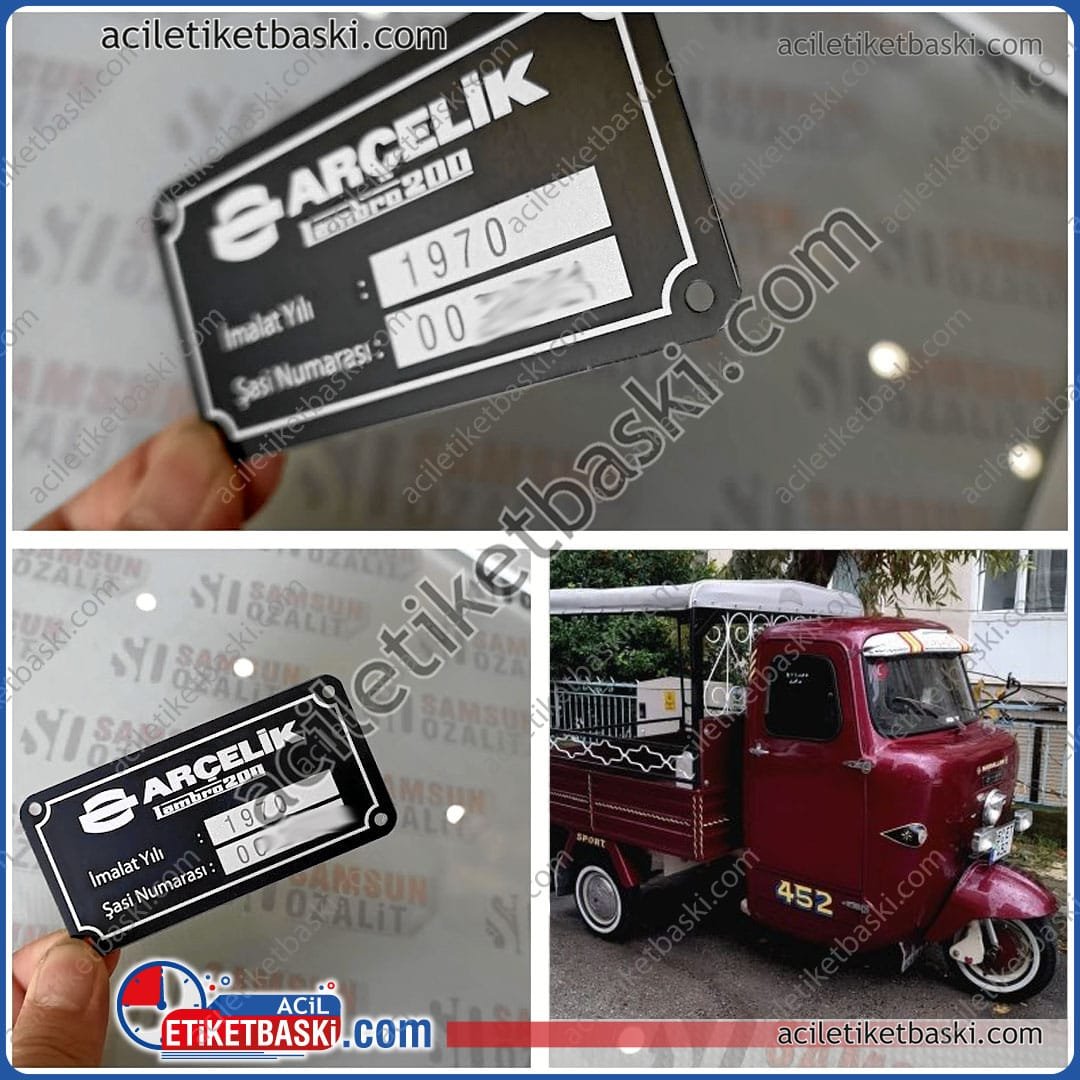 Arçelik Lambro 200, üç tekerlekli, 1970 model araç için, revizyon etiket, motor etiketi, aslı yıpranmış, kaybolmuş, araçların, aslına uygun etiket tasarım ve üretimi yapılır, acil etiket baskı merkezi, üretim, imalat, aynı gün gönderim
