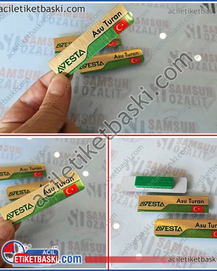 Avesta firma için, personel yaka isimliği, örnek numune yapılmıştır, ebat ve adede göre fiyat alınız, mıknatıs, iğne seçenekleri vardır, hızlı üretim, imalat, tasarım