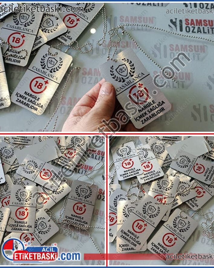 Nargile üzerine asılan, uyarı tabelası, yönetmeliğe uygun, cezası olan, uyarı asma zorunluluğu, zincirli, metal ürün, 1 yüzey baskılı, altın ve gümüş metal, hızlı üretim, tasarım desteği, top zincirli, kaliteli ürün, uzun süre kullanım, paslanmaz metal, aynı gün gönderim, acil baskı merkezi