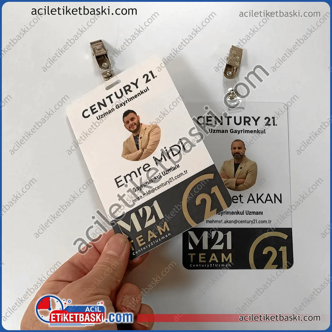 Personel Yaka isimliği, yaka askılı, cep askılı, kıskaçlı, pvc yaka kartı, 10x15cm ebadında, resimli, 2 yüzey baskılı, acil üretim, tasarım desteği, century21 emlak, yaka kartı