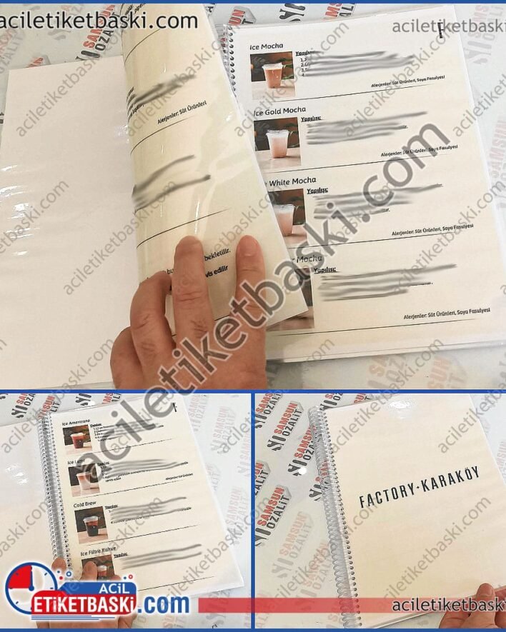Pvc Kaplama, PVC kaplama ve Cilt, Kaliteli baskı, kaliteli PVC, kaliteli spiral cilt, samsun, baskı merkezi, ürün kataloğu, nasıl yapılır, kitapçığı, hızlı üretim, aynı gün gönderim, cafe restoran kitapçık