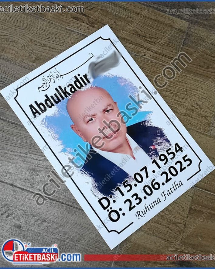 Resimli, mezar taşı, hızlı üretim, dış mekan dayanıklı, suya dayanır, geçici ürün, istenilen bilgiler yazılır, aynı gün kargo yapılır, 35x50cm ebadında, 5mm plastik