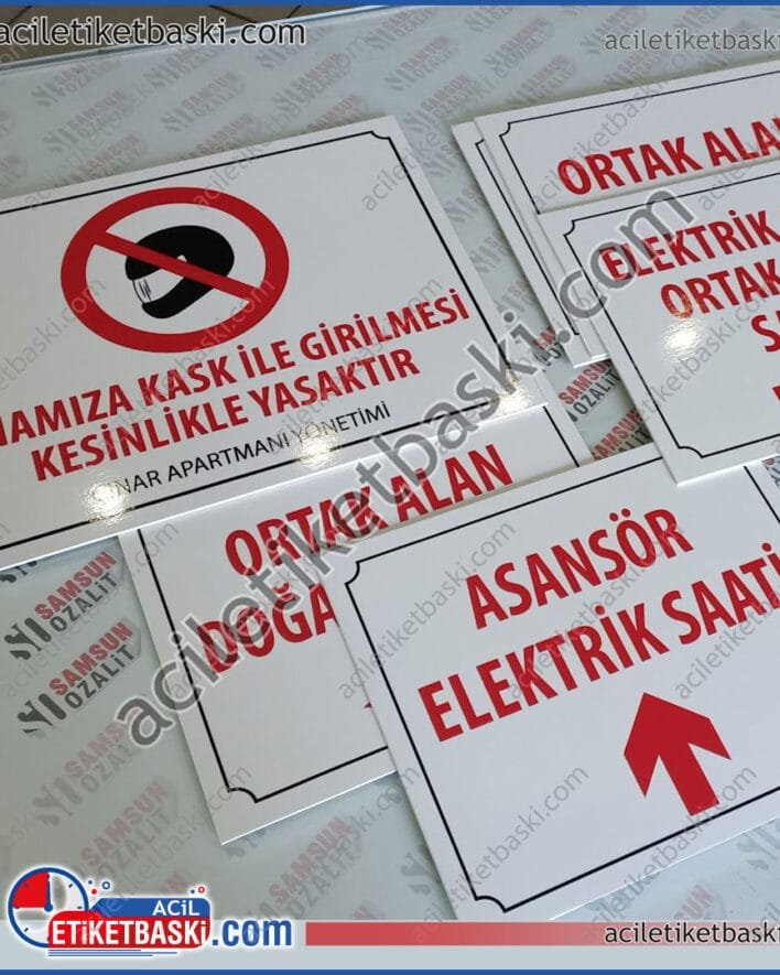 apartman, site, bina, uyarı levhaları, yer bildirim tabelaları, kaskla girilmez, tabela baskısı, dış mekan dayanıklı, uyarı levhası, tasarım, üretim, imalat, kaliteli baskı merkezi