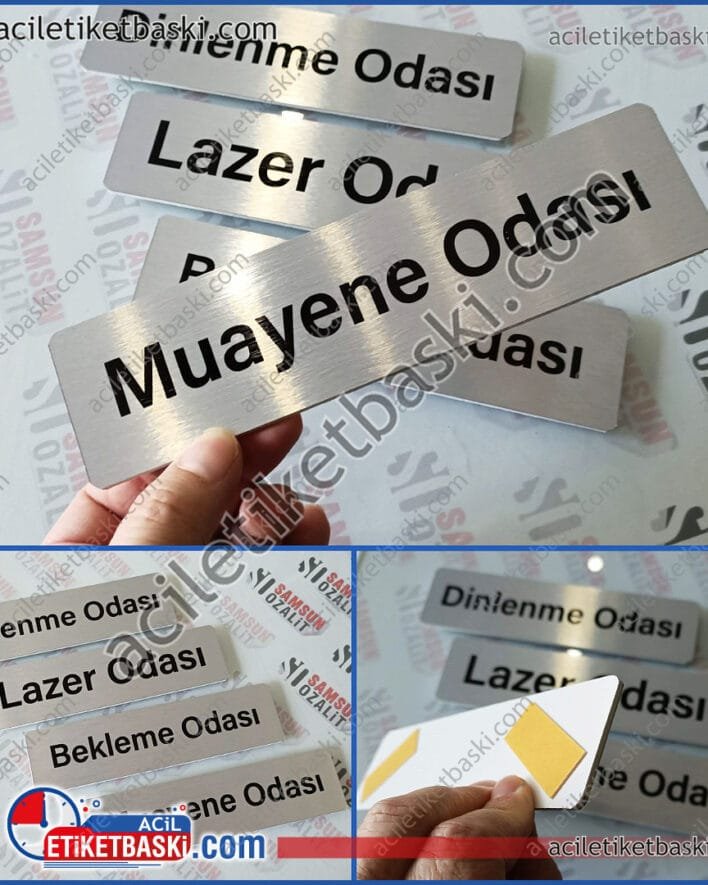 kapı isimliği, metal ürün, 20x5cm, kaliteli, arkası bantlı, şık dekoratif, kapı isimliği imalatı, istenilen ebat ve renklerde yapılır, acil kapı isimliği üretimi, üretim, imalat, baskı merkezi