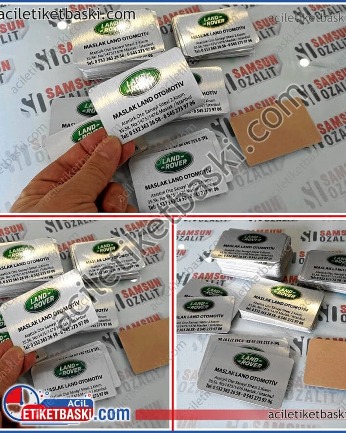 land rover, maslak land rover için, metalkart üretimi, kaliteli ürün, fırçalı gümüş, üzeri renkli baskı, aynı gün gönderilir, imalat, tasarım desteği, hızlı hizmet, acil baskı merkezi
