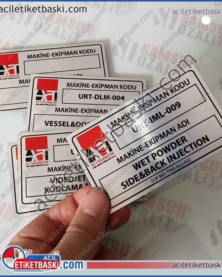 makine etiketi, makine numarası, makine bilgilendirme, makine kullanım talimatı, makina yönerge etiket baskı, imalat, üretim, tasarım, paslanmaz, arkası bantlı, acil baskı merkezi