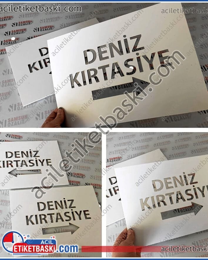 şablon kesim, 3mm plastik malzemeden, yumusşak ürün, bombe olabilir, yer boyama şablonu, lazer ile kesim yapılır, kaliteli, çok defa kullanılır, yer boyaması, duvar boyaması, sprey rulo boyama