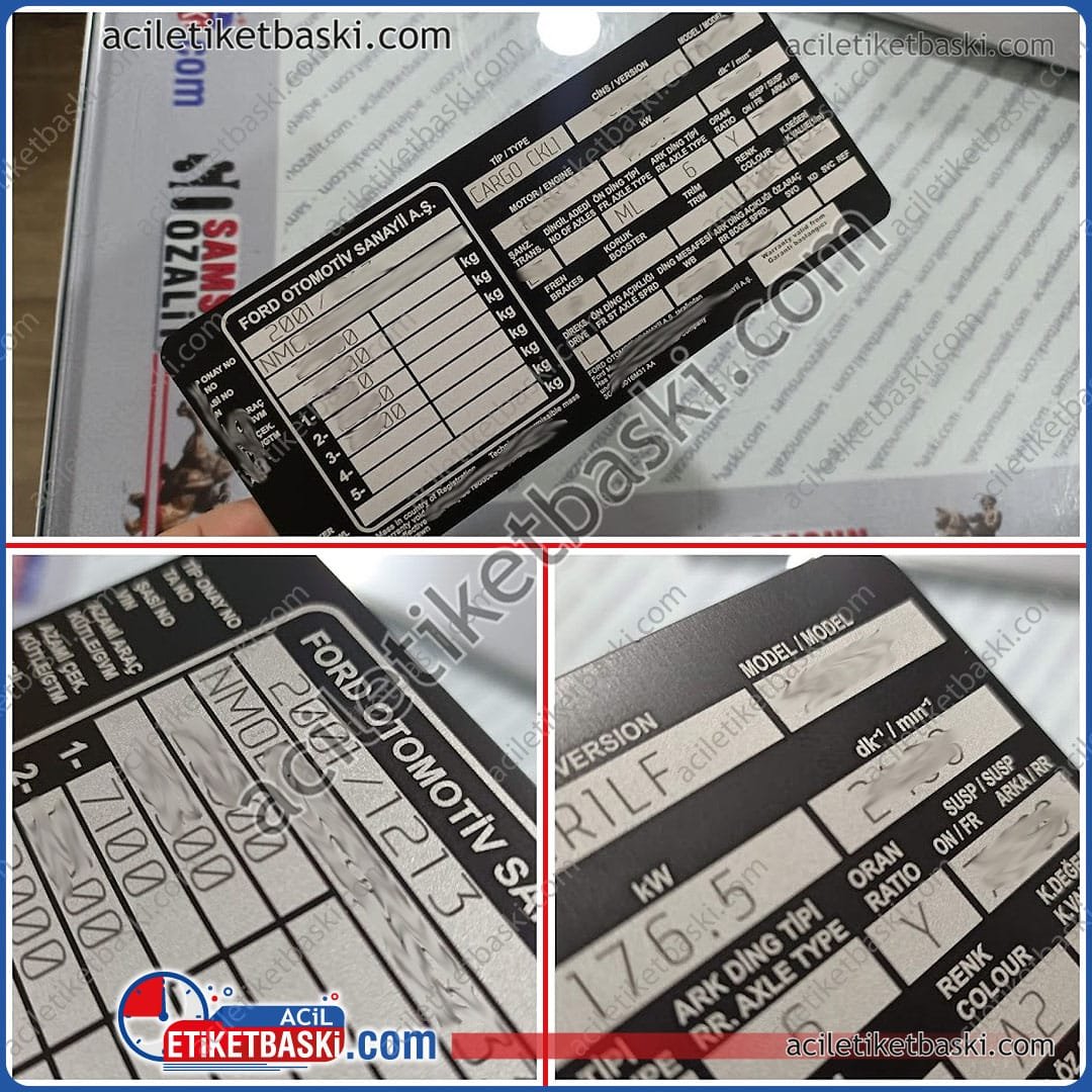Ford Cargo, CKL FCR1LF, MUXY, marka araç için motor şasi etiketi, tır, dorse, motor etiket baskısı, silinmiş okunmayan etiket, revizyonu, acil üretim, tasarım desteği, aynı gün kargo, dış mekan dayanıklı, zor şartlara dayanır, lazer ile kalıcı baskı, acil etiket baskı merkezi