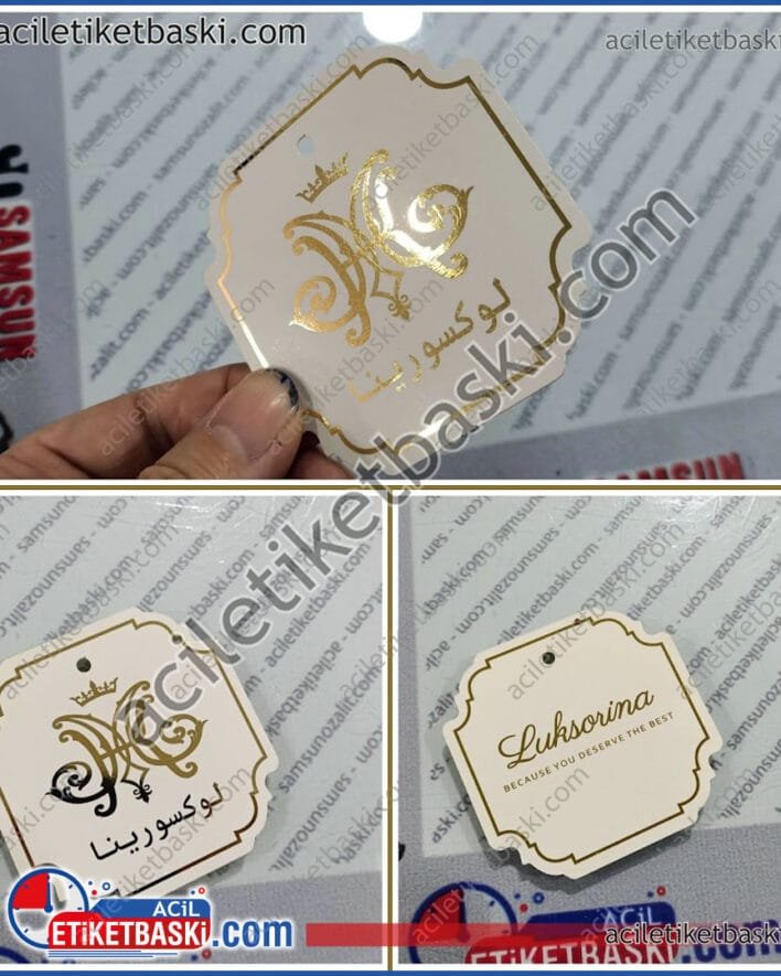 Özel üretim, yaldızlı, özel kesimli, karton etiket, matbaa baskısı ve hızlı üretim mümkün, ebat ve adede göre fiyat alabilirsiniz, ürün karton etiket baskısı, gerçek yaldız baskı, firma logosu, ürün ve marka logo baskıları, yapılan karton etiket üretimi, acil etiket baskı merkezi