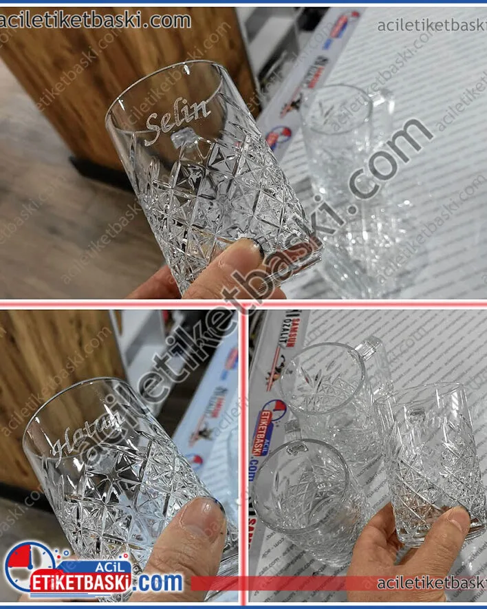 cam bardak baskısı, cam baskı, kristal bardak baskı, bardak üzerine isim baskısı, hediye ürün, lazer ile kalıcı baskı, kazıma yöntemi, bulaşık makinasında yıkanabilir, samsun lazer baskı merkezi