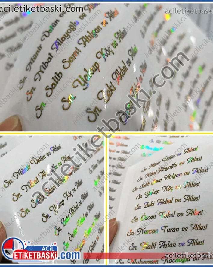 yaldır, şeffaf etiket, varak yaldız şeffaf ürün, davetiye üzerine yapıştırılan, konuk listesi, davetli listesi, isim baskılı davetiye zarfı için, altın yaldız baskılı, şeffaf etiket, üretim imalat, tasarım desteği, yazı karakter seçimi, özel ebat üretim, zarf rengine göre altın, gümüş ve renkli baskı mümkün, etiketler kesilmiş verilir, çıkartıp yapıştırılır, acil etiket baskı merkezi