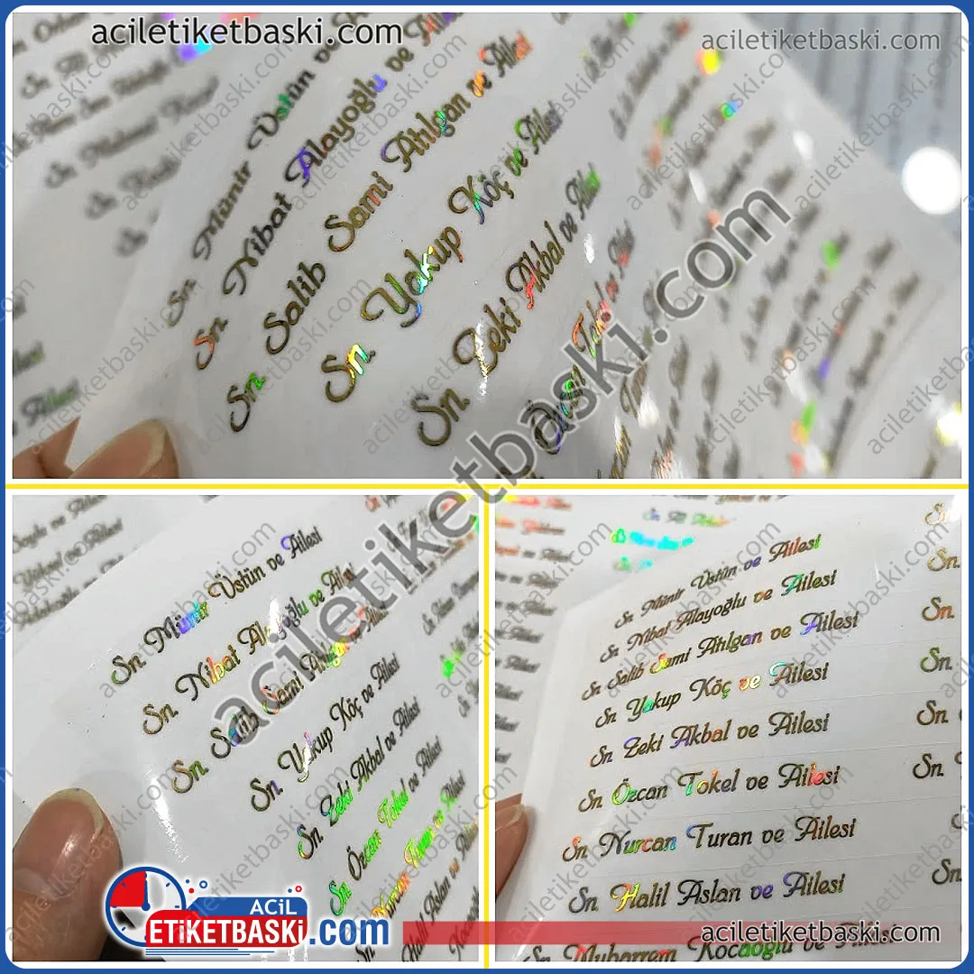 yaldır, şeffaf etiket, varak yaldız şeffaf ürün, davetiye üzerine yapıştırılan, konuk listesi, davetli listesi, isim baskılı davetiye zarfı için, altın yaldız baskılı, şeffaf etiket, üretim imalat, tasarım desteği, yazı karakter seçimi, özel ebat üretim, zarf rengine göre altın, gümüş ve renkli baskı mümkün, etiketler kesilmiş verilir, çıkartıp yapıştırılır, acil etiket baskı merkezi